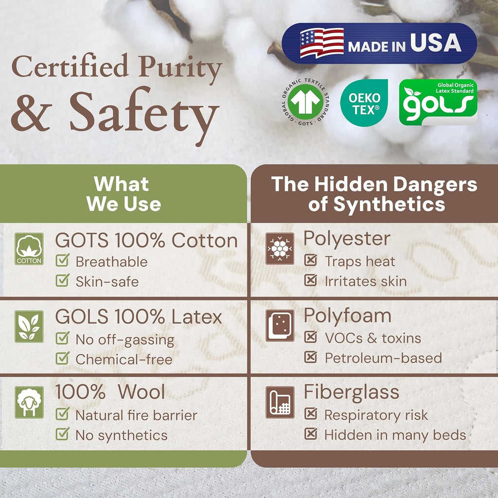 11" Organic Hybrid Mattress - Toxin-free USA Made with 100% Organic Latex, New Zealand Wool & Cotton