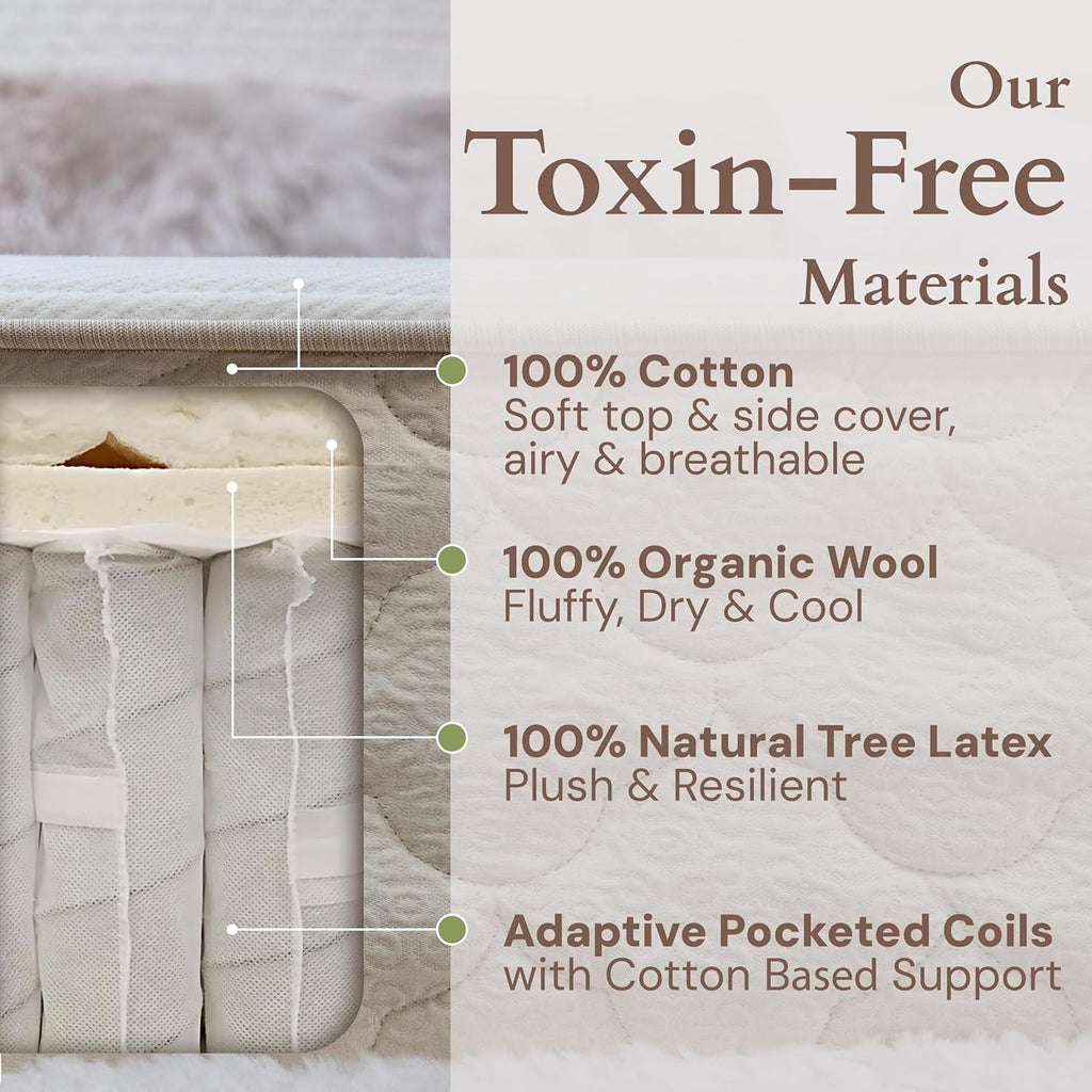11" Organic Hybrid Mattress - Toxin-free USA Made with 100% Organic Latex, New Zealand Wool & Cotton